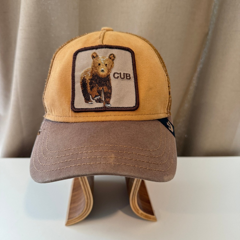 Goorin Bros The Farm Cub Bear Trucker Hat Tan Brown Snapback Cap One Size